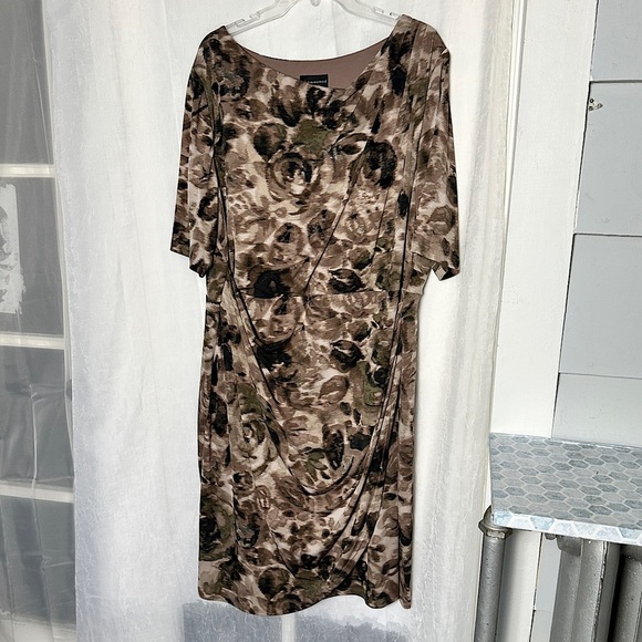 Connected Apparel Elegant Dress Faux Wrap Blurred Camo Print Knee Length - Picture 3 of 16